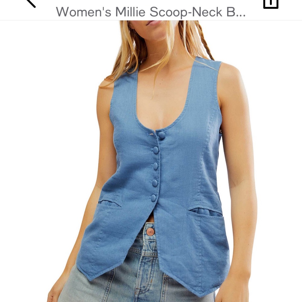 Free People Millie Linen Blend Buttoned Vest
